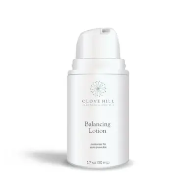 Bottle of Clove Hill Balancing Lotion for acne-prone skin with a pump top, 1.7 oz (50 ml)