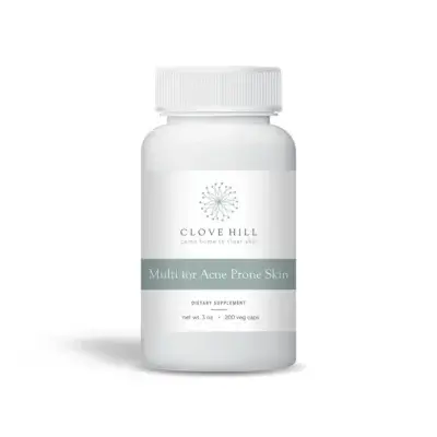 Clove Hill Multi for Acne Prone Skin dietary supplement bottle with teal band label