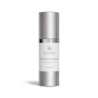 Silver cylindrical bottle of Clove Hill Dark Spot Corrector with white label and minimalist design (1 fl oz / 30 ml)